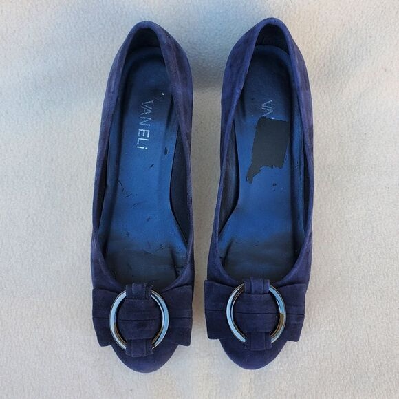 Vaneli blue suede wedges with attached ribbon buckle - Picture 7 of 13